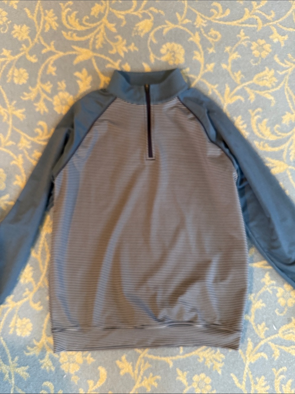 Peter Millar Men's Navy and Slate Quarter-Zip Raglan Sweater